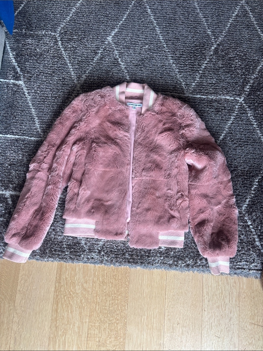 Elizabeth and James Dusty Pink Faux-Fur Bomber Jacket